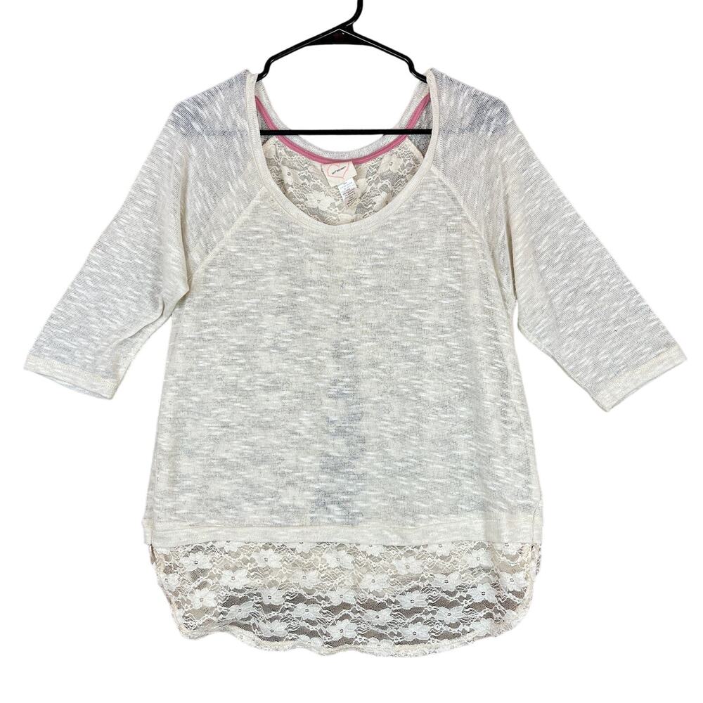 Self Esteem Womens Shirt Cream Lace Accent Pullover Open Back Cottagecore XL